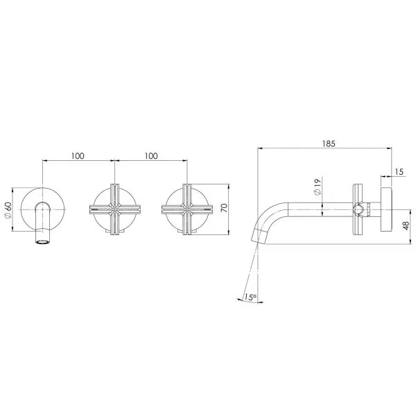 Phoenix Vivid Slimline Plus Wall Basin / Bath Hostess Set 180mm Outlet, Brushed Nickel