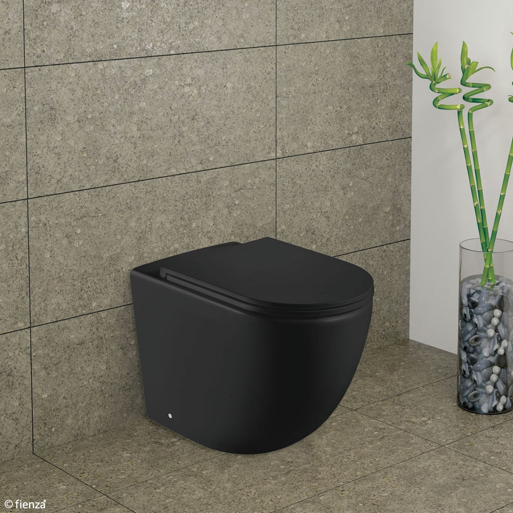 Fienza Koko Tornado Wall-Faced, S-Trap Pan & Seat Only, Toilet Suite Matte Black Slim Seat