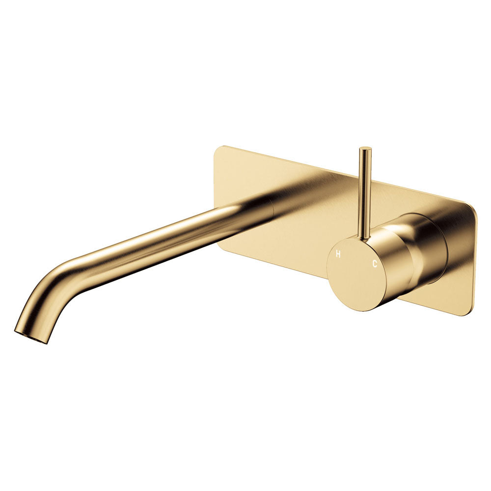Fienza Kaya Up Basin/Bath Wall Mixer Set Rectangular Plate 200mm Outlet Urban Brass LF