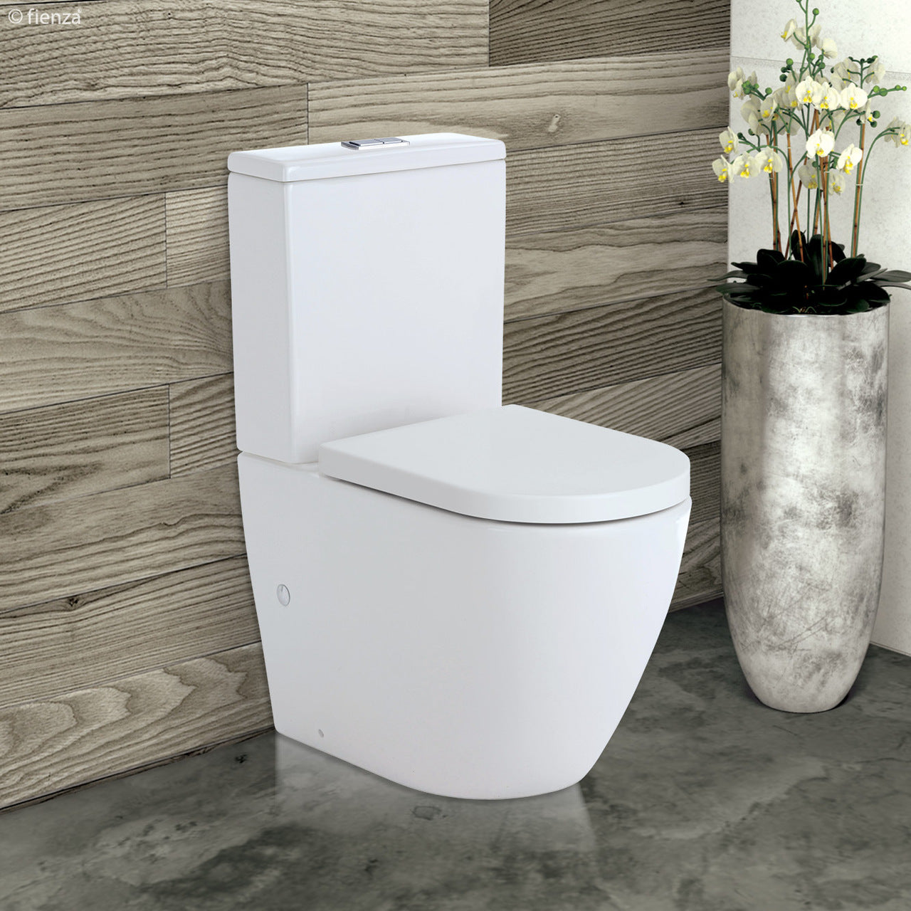 Fienza Koko Tornado Flush Back-to-Wall Toilet Suite, S Trap 90-160, Gloss White, Standard Seat