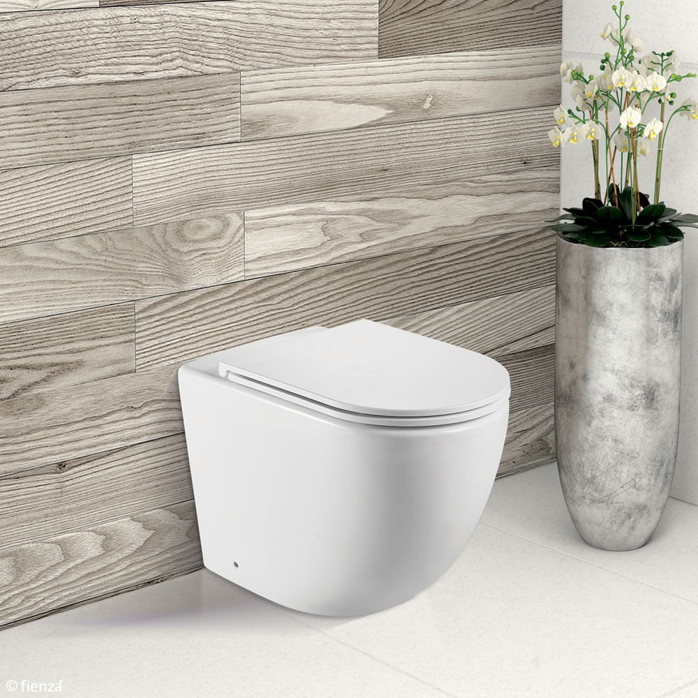 Fienza Koko Tornado Flush Wall-Faced S-Trap Pan + Seat Only Toilet Suite Matte White Slim Seat