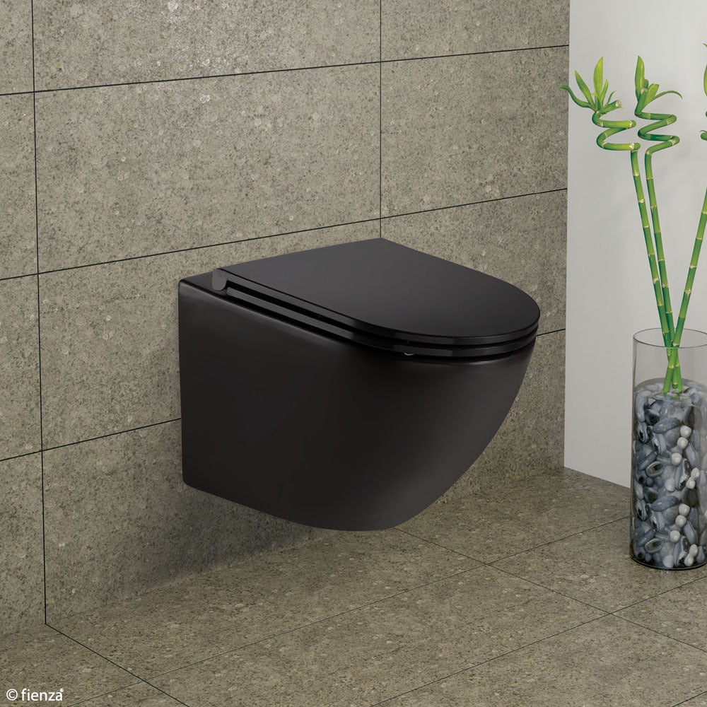 Fienza Koko Tornado Flush Wall-Hung, Geberit In Wall Cistern Toilet Suite, Matte Black Slim Seat (Flush Plate Sold Separately)