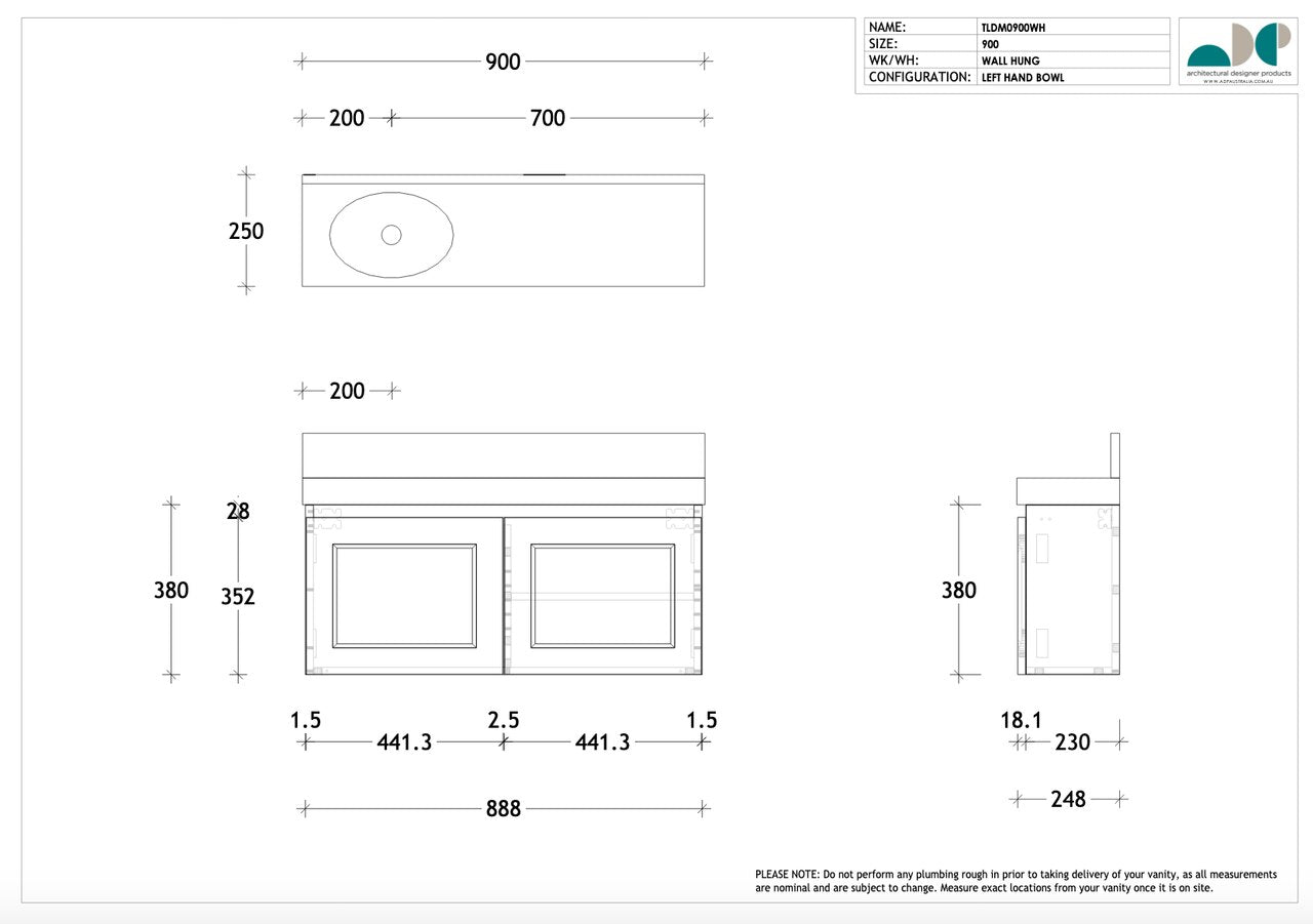 London Mini All Door 600 WH L CPie Matte White Basin