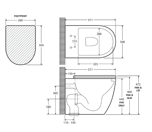 Fienza Alix Ambulant Wall-Faced, S-Trap Geberit In-Wall Cistern, Toilet Suite, Slim Seat
