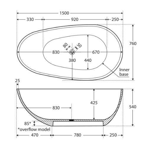 Fienza Bahama 1500mm Stone Bath Matte White