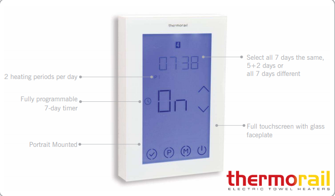 Thermorail Touch Screen 7 Day Timer - White