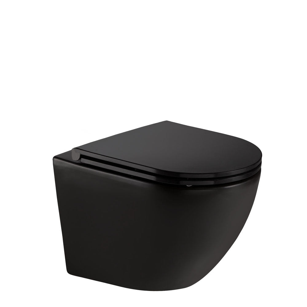 Fienza Koko Tornado Flush Wall-Hung, Geberit In Wall Cistern Toilet Suite, Matte Black Slim Seat (Flush Plate Sold Separately)