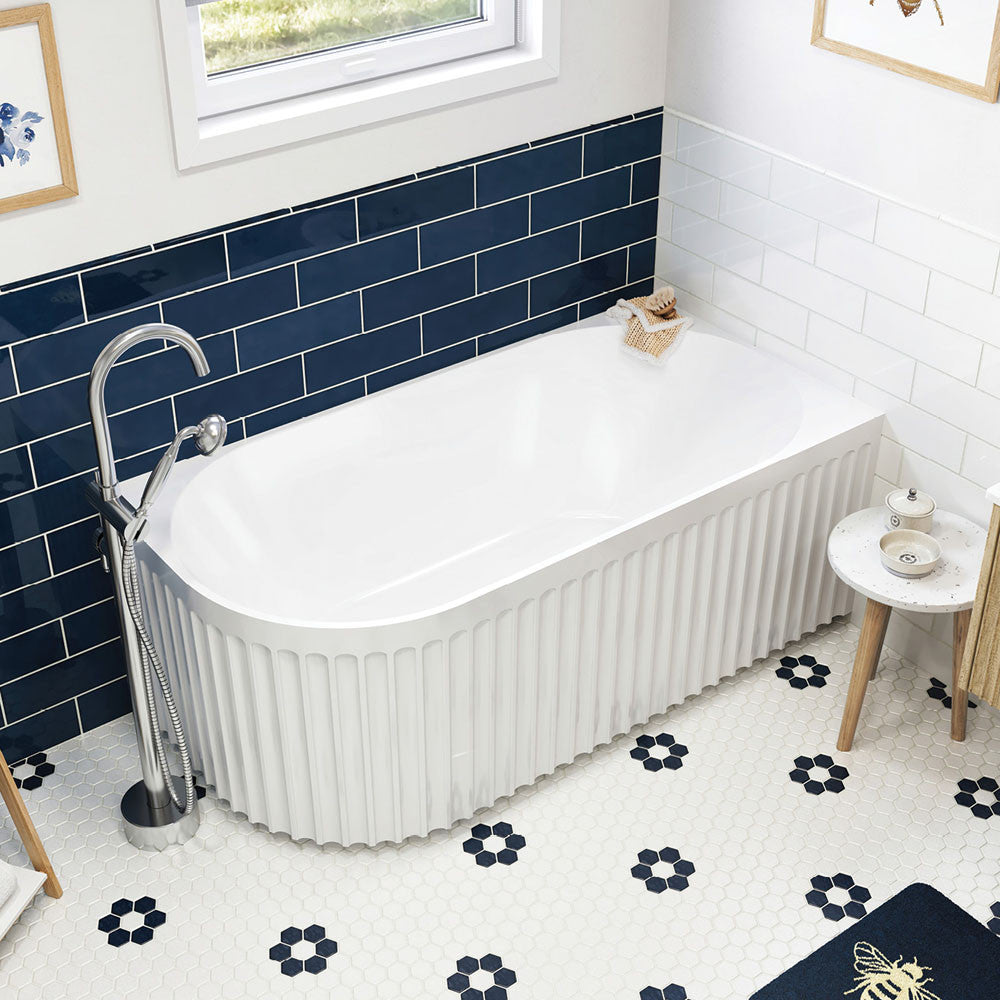 Fienza Eleanor Fluted Left-Hand 1500mm Acrylic Corner Bath Gloss White