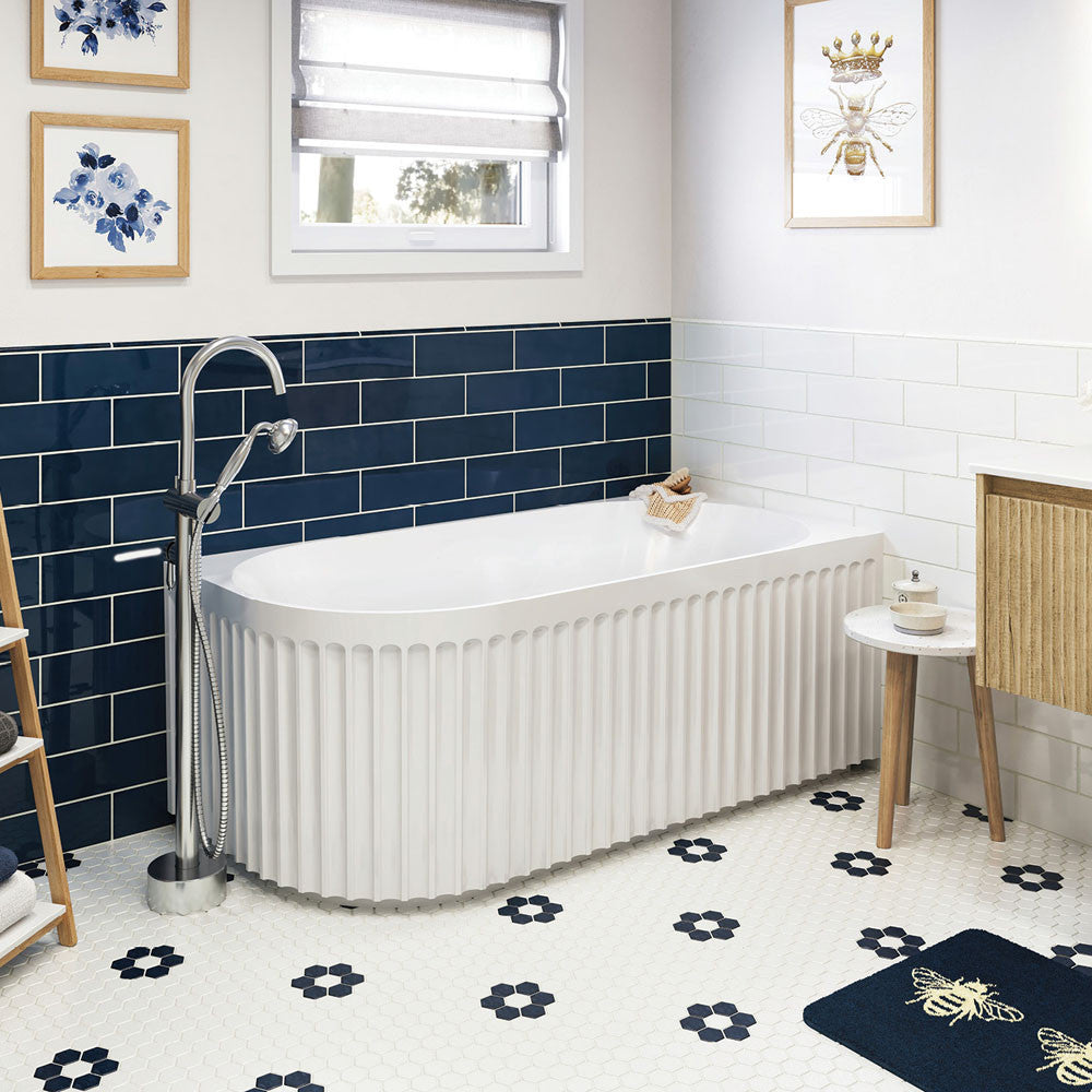 Fienza Eleanor Fluted Left-Hand 1500mm Acrylic Corner Bath Gloss White