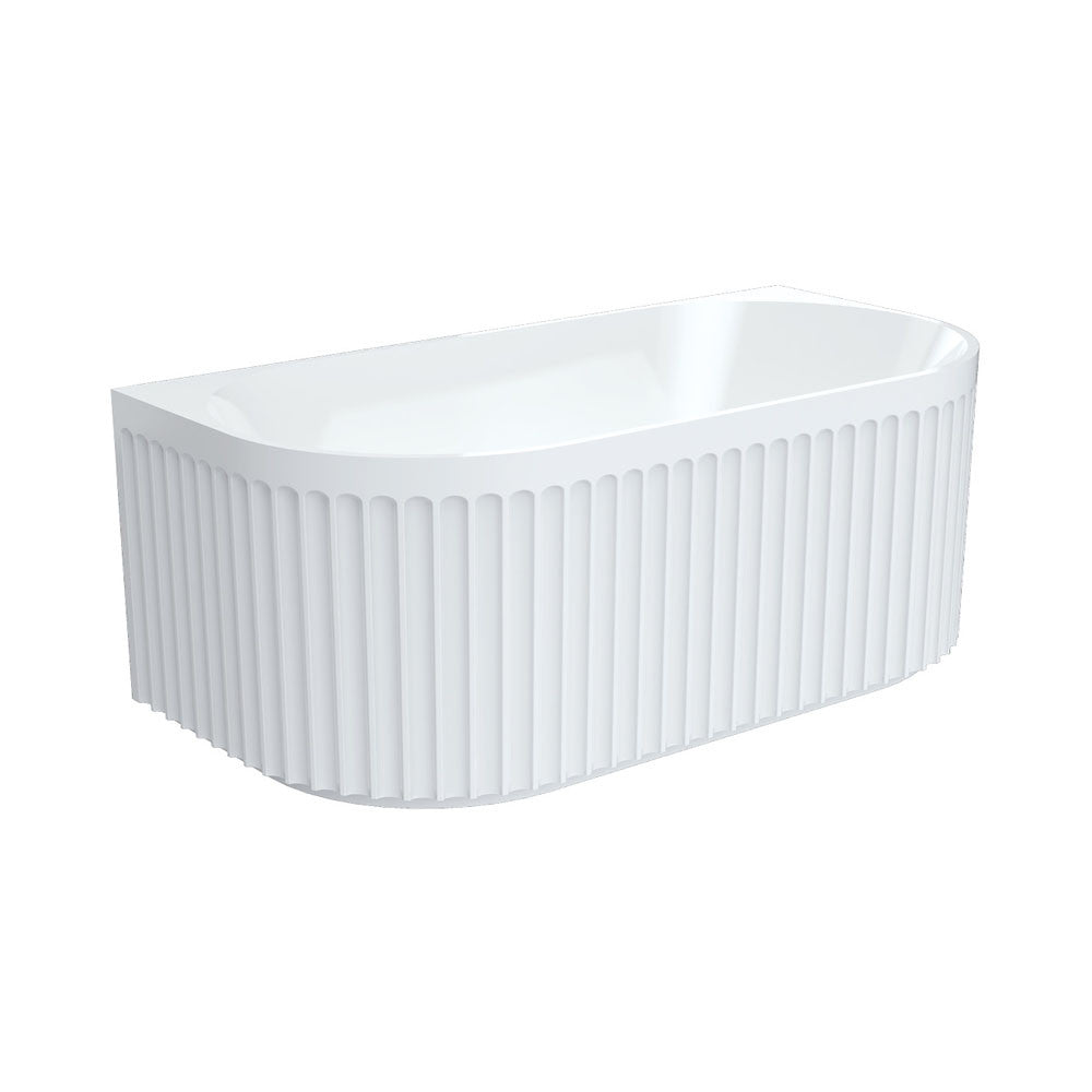 Fienza Eleanor Fluted Back To Wall Acrylic Bath 1500mm Gloss White
