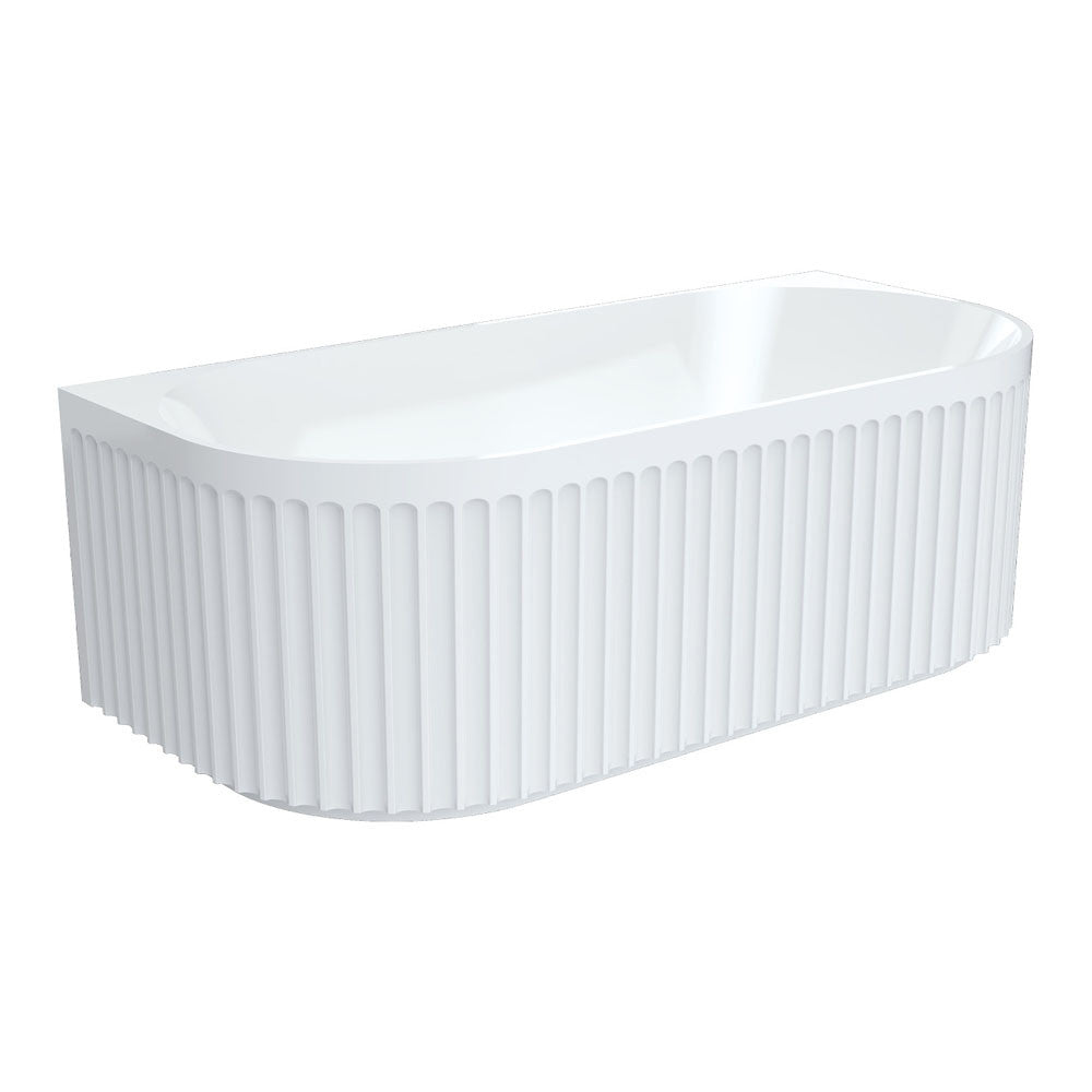 Fienza Eleanor Fluted Back To Wall Acrylic Bath 1700mm Gloss White
