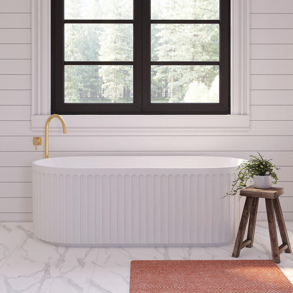 Fienza Eleanor Fluted Freestanding Acrylic Bath 1500mm Gloss White