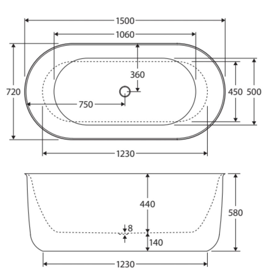 Fienza Windsor Freestanding Acrylic Bath 1500mm Gloss White