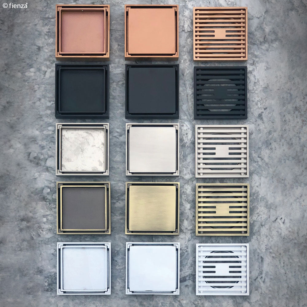 Fienza Floor Waste 100mm Square Tile Insert 88mm Outlet, Matte Black