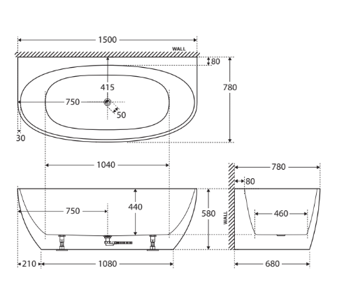 Fienza Keeto 1500mm Back To Wall Bath