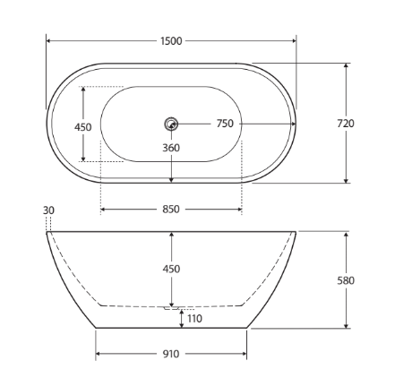 Fienza Koko Matte White 1500mm Freestanding Acrylic Bath