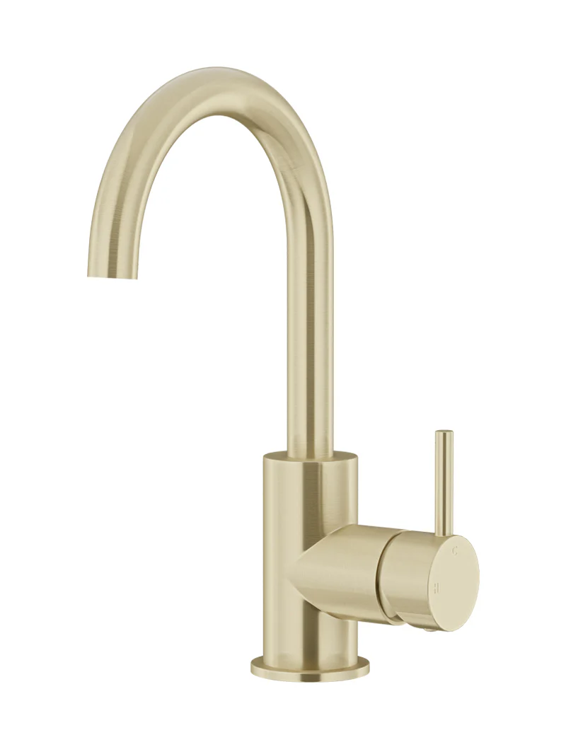 Meir Round Gooseneck Basin Mixer, Tiger Bronze