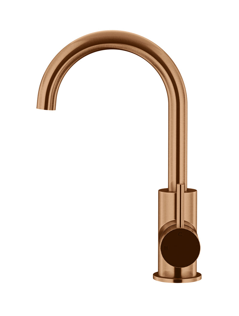 Meir Round Gooseneck Basin Mixer, Lustre Bronze