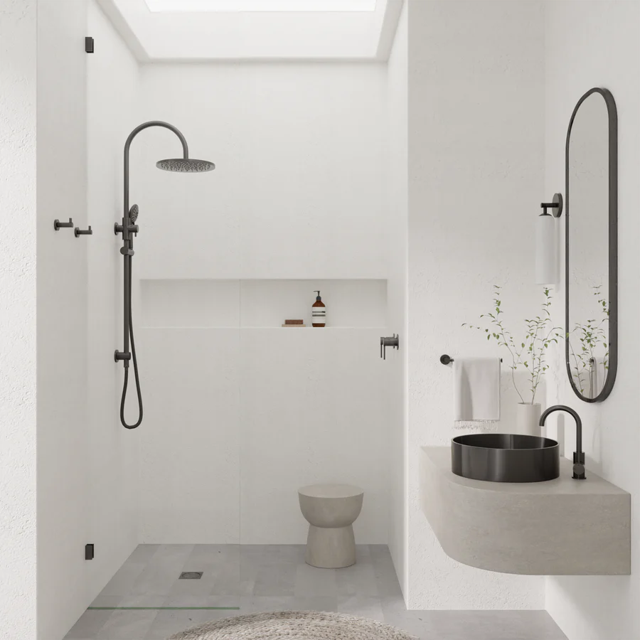 Meir Round Gooseneck Basin Mixer, Shadow