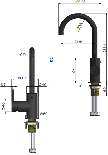 Meir Round Gooseneck Basin Mixer, Shadow