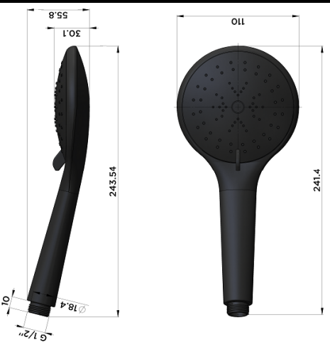 Meir Round 3-Function Hand Shower Wand, Shadow