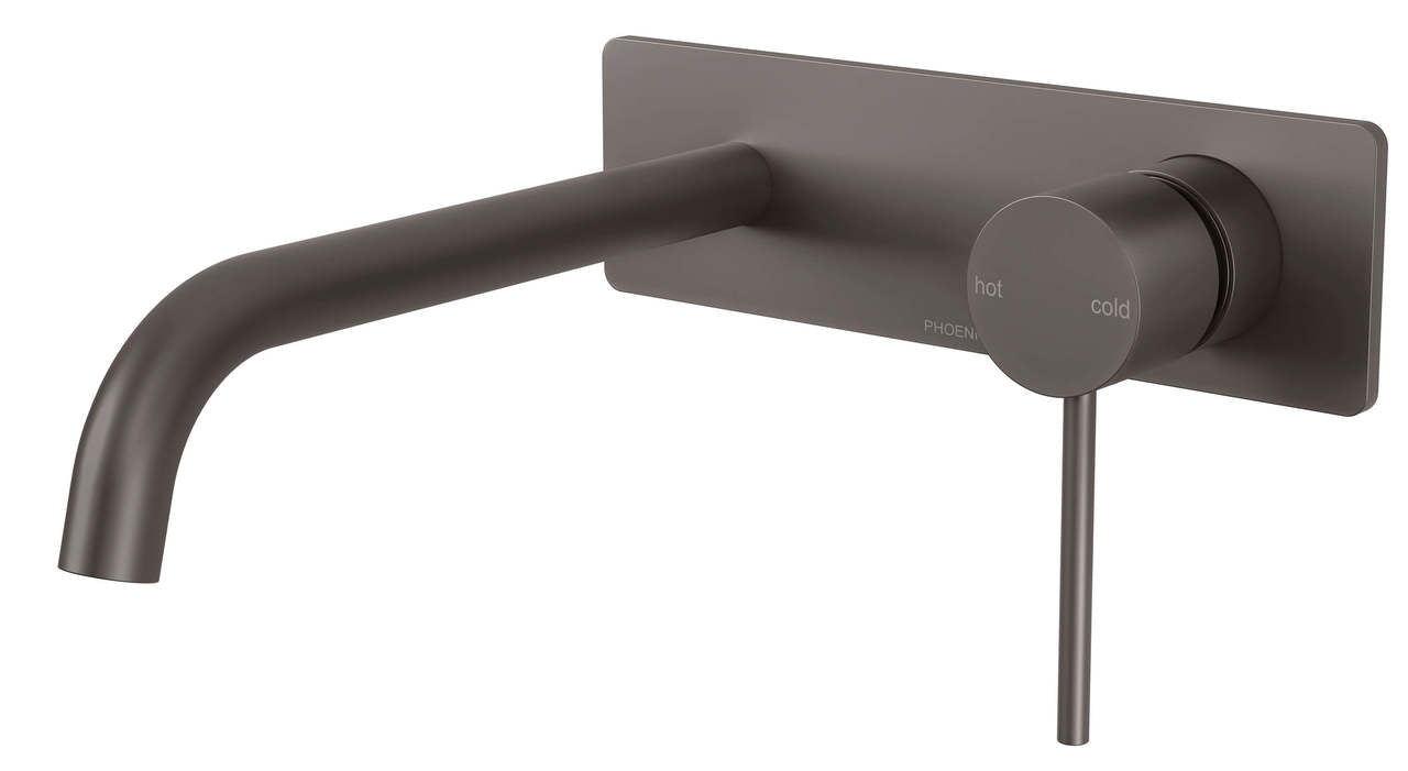 Phoenix Vivid Slimline Wall Bath Mixer Set 230mm Curved, Gunmetal