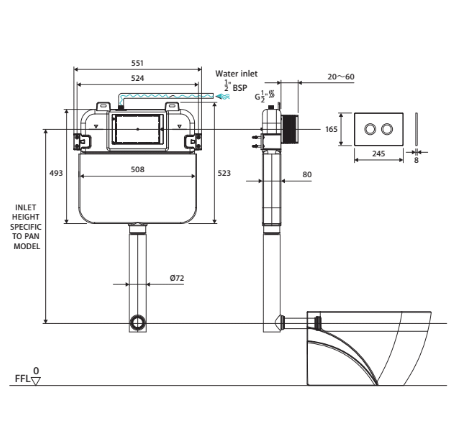 Fienza R&T Pneumatic In-Wall Cistern For Wall-Faced Pans Chrome