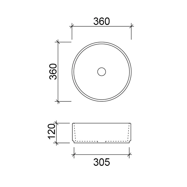 Timberline Allure Above Counter Basin 360mm, Gloss White