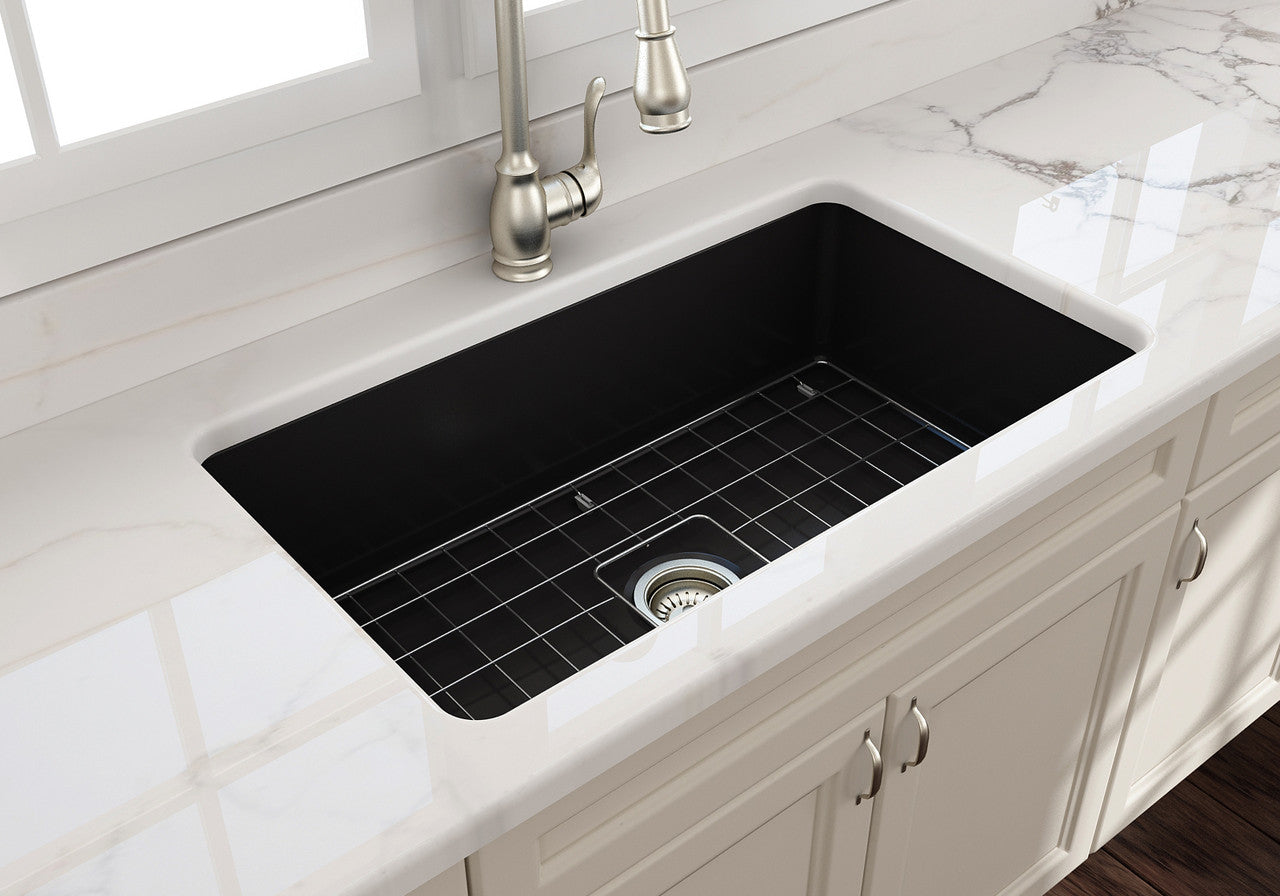 Turner Hastings Cuisine 81 x 48 Inset / Undermount Fine Fireclay Sink, Matte Black