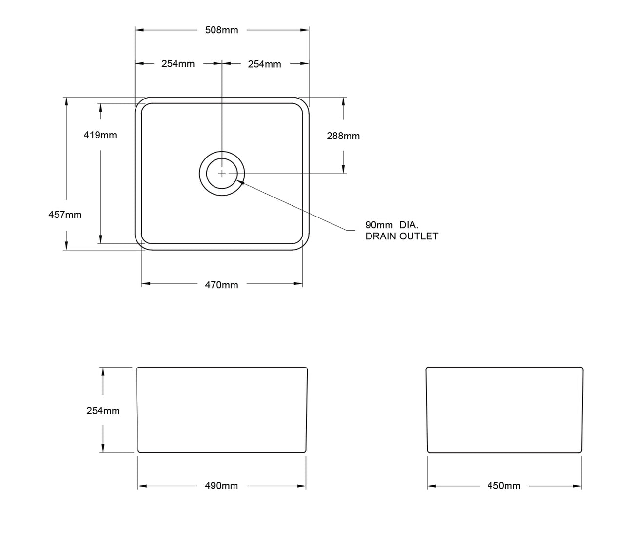 Turner Hastings Novi 50x46 Fireclay Butler Sink, Gloss White