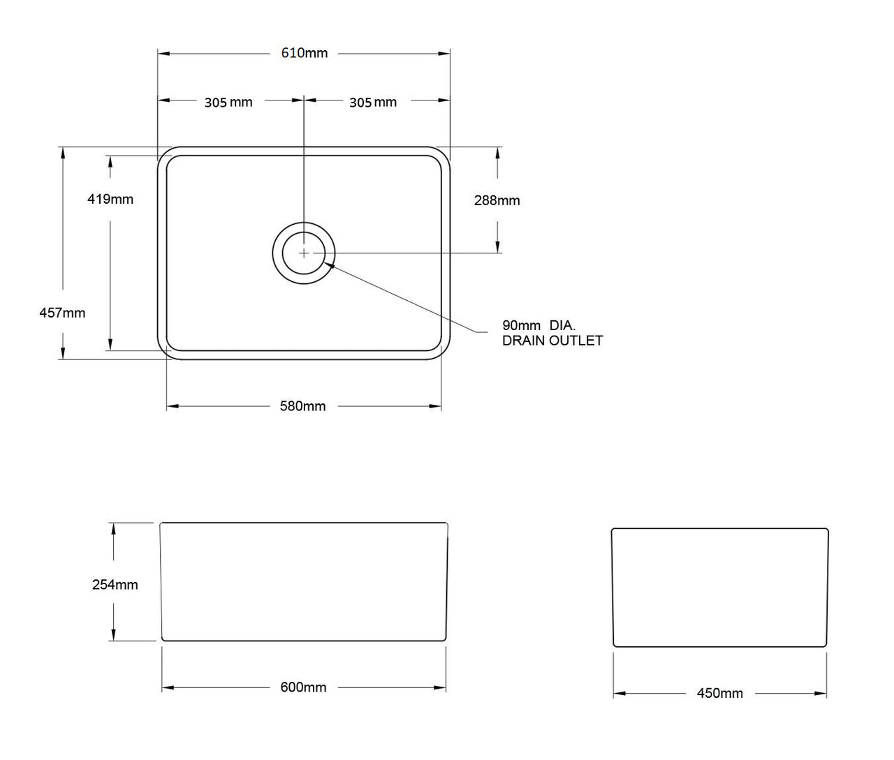 Turner Hastings Novi 60x46 Fireclay Butler Sink, Matte White