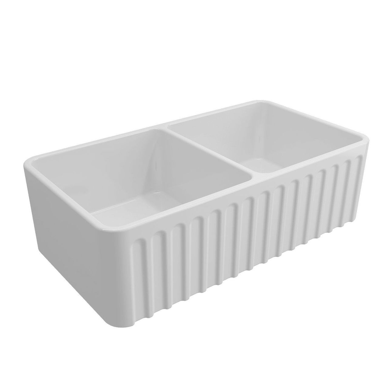 Turner Hastings Novi 85x46 Double Bowl Fireclay Butler Sink, Gloss White