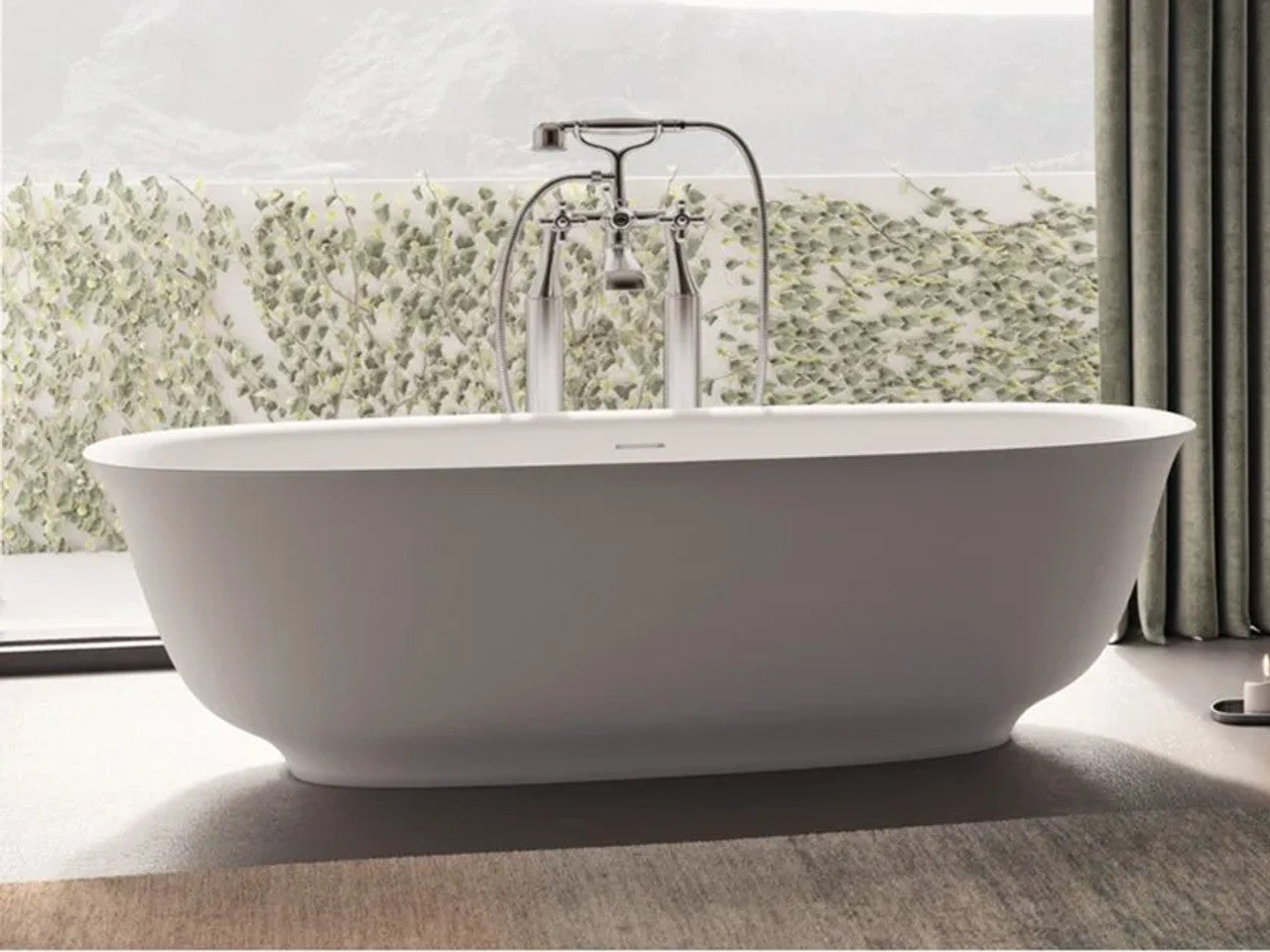 Wave Matte White 1700mm Freestanding Stone Bath