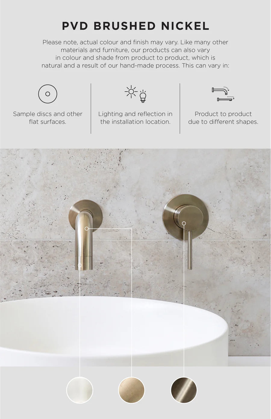 Meir Circular Wall Taps, Brushed Nickel