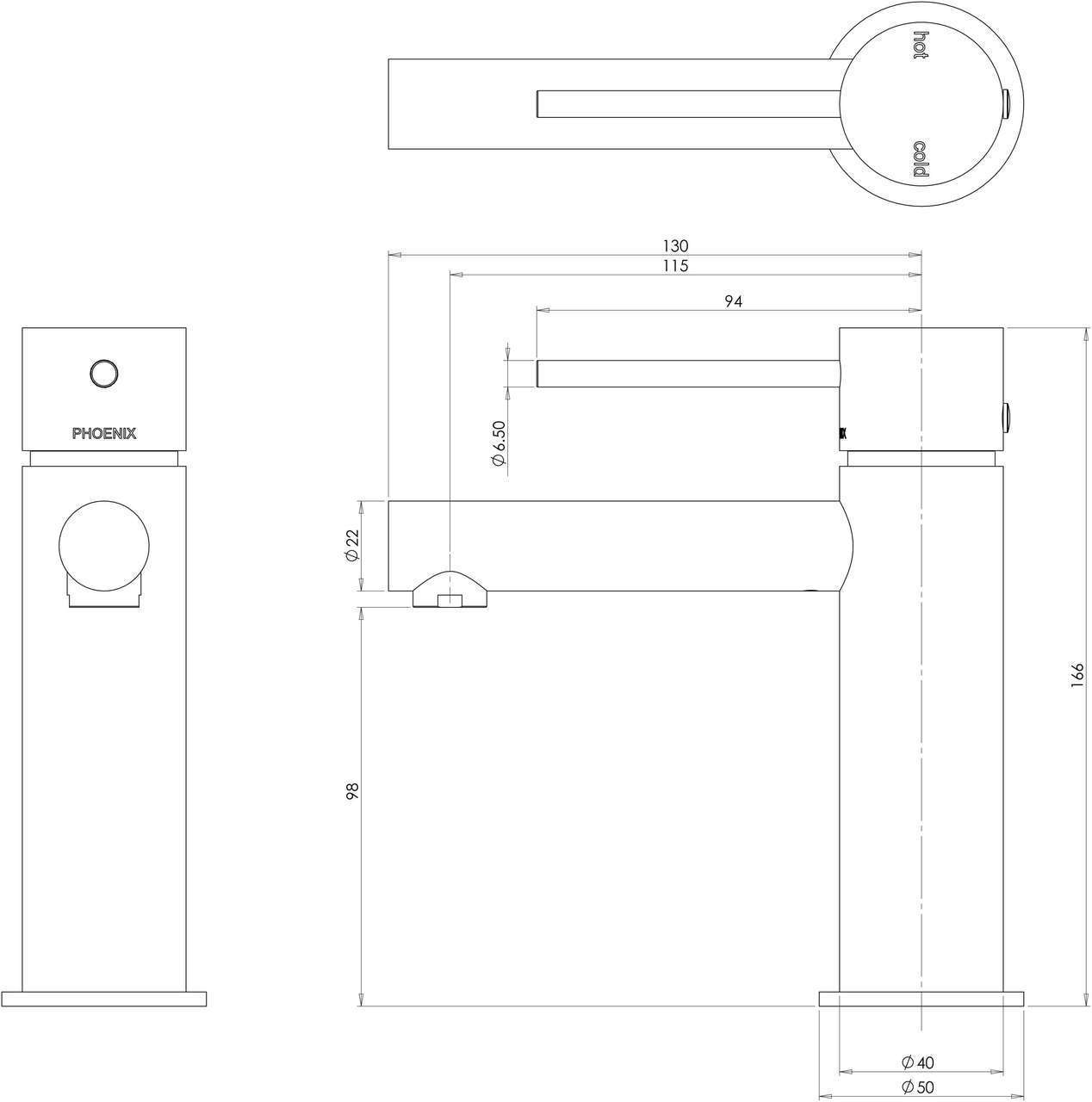 Phoenix Vivid Slimline Basin Mixer - Chrome (Lead Free)