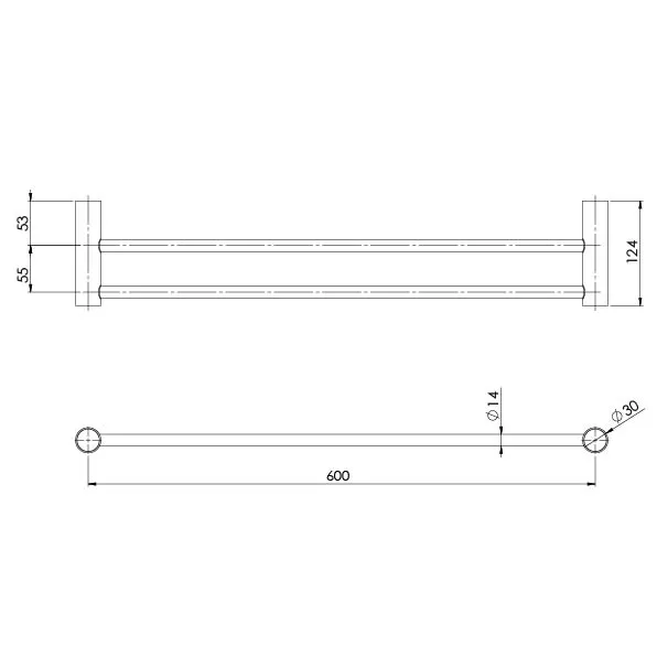 Phoenix Vivid Slimline Double Towel Rail 600mm, Brushed Gold