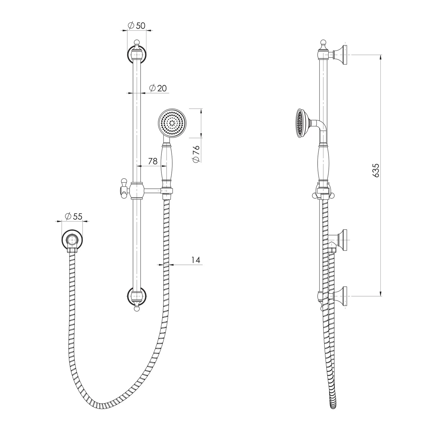 Phoenix Cromford Rail Shower, Brushed Gold