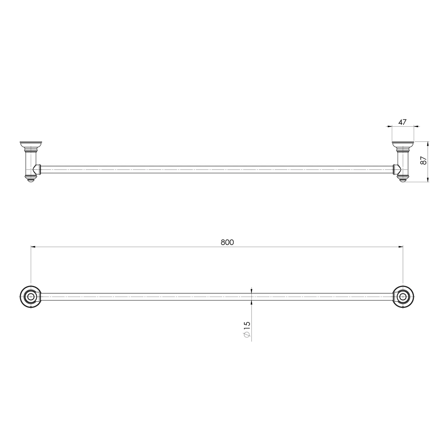 Phoenix Cromford Single Towel Rail 800mm, Matte Black