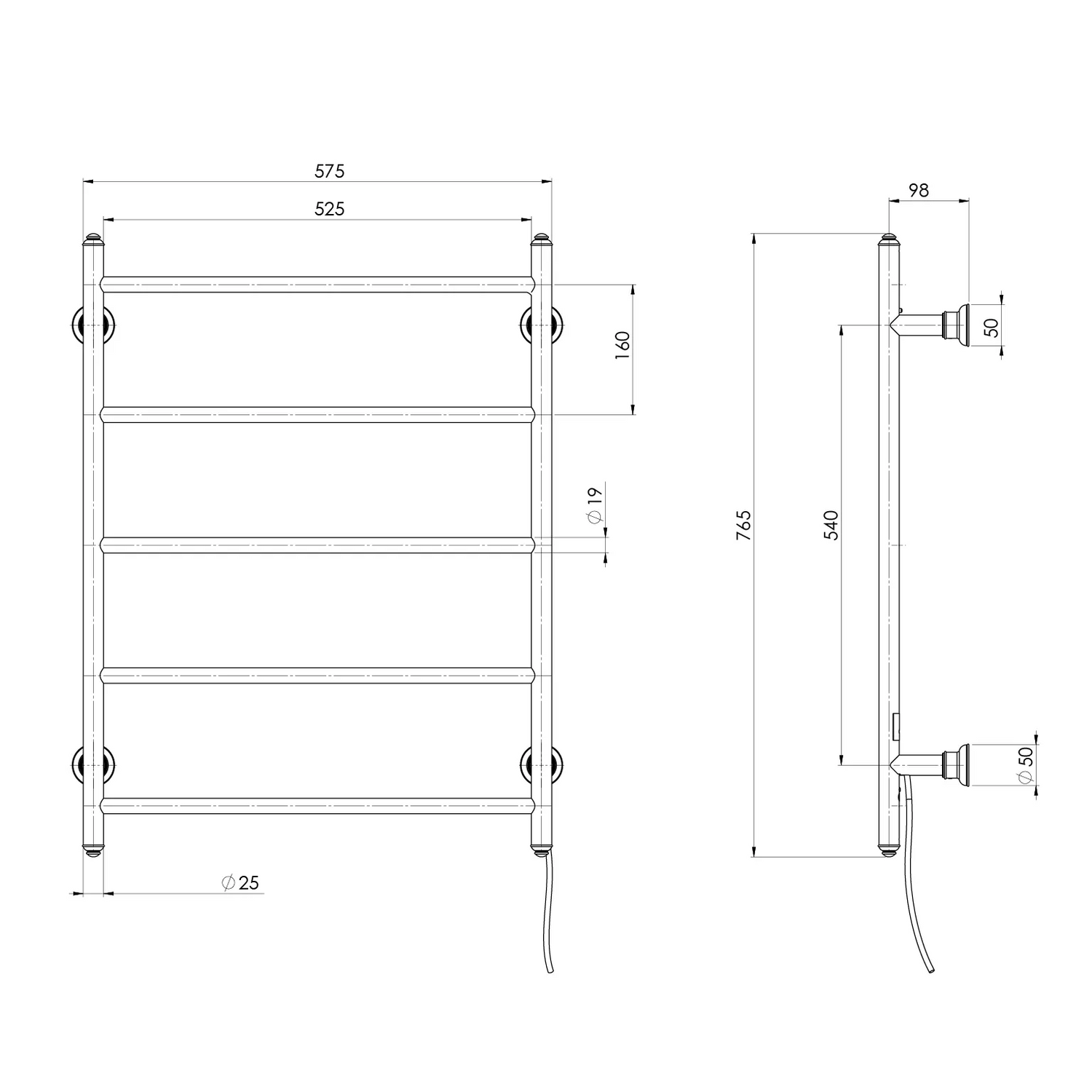 Phoenix Cromford Heated Towel Ladder 550mm x 750mm, Chrome