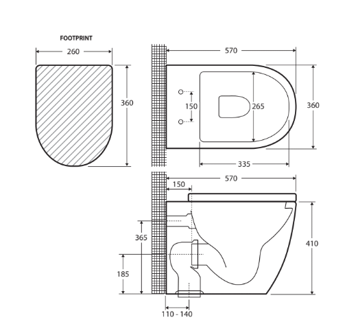 Fienza Koko Tornado Wall-Faced, S-Trap Pan & Seat Only, Toilet Suite Gloss White