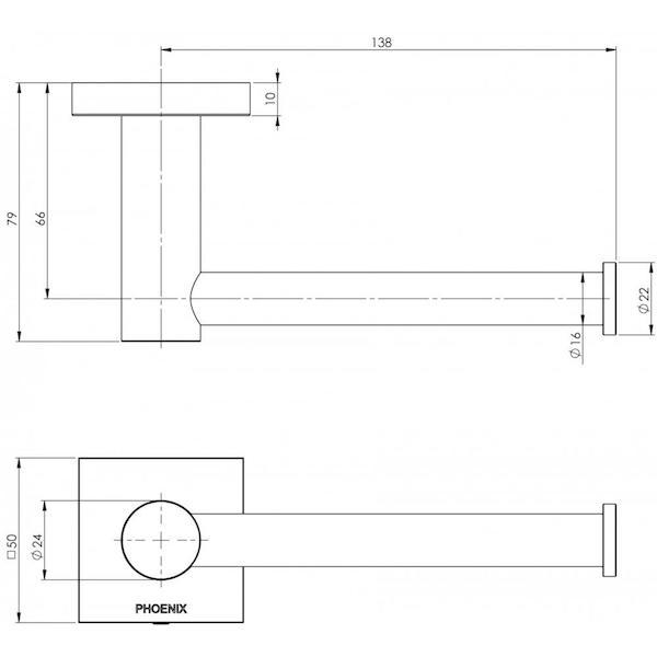 Phoenix Radii Toilet Roll Holder Square Plate - Brushed Carbon