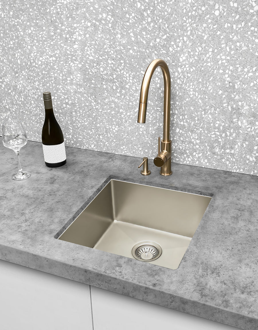 Meir Round Piccola Pull Out Kitchen Mixer Tap, Champagne