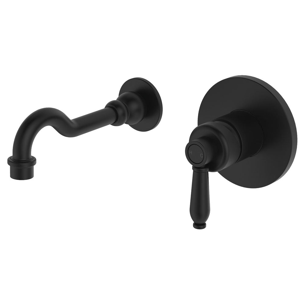 Fienza Eleanor Wall Basin/Bath Mixer Set Matte Black