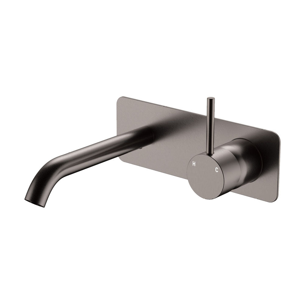 Fienza Kaya Up Basin/Bath Wall Mixer Set Rectangular Plate 160mm Outlet Gunmetal