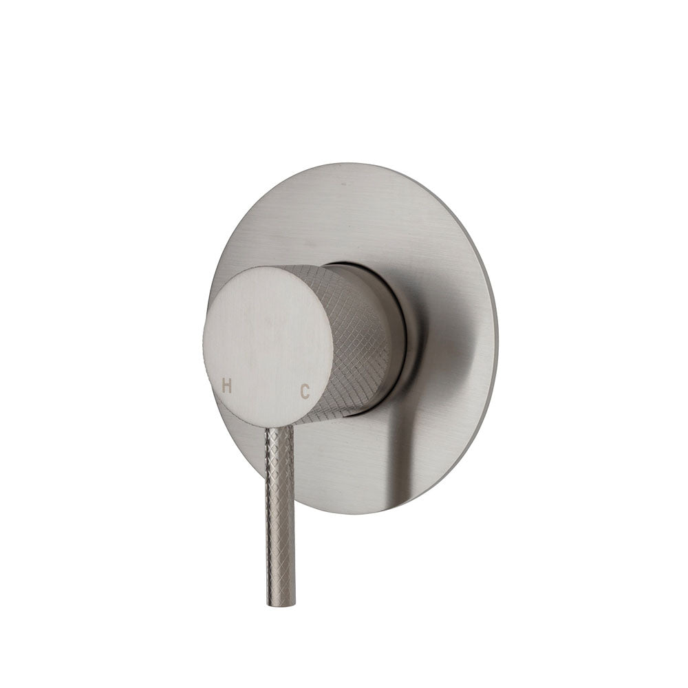 Fienza Axle Wall Mixer, Large Round Plate Brushed Nickel