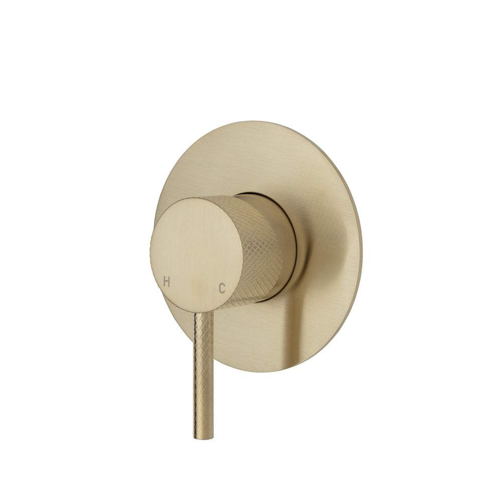 Fienza Axle Wall Mixer, Large Round Plate Urban Brass