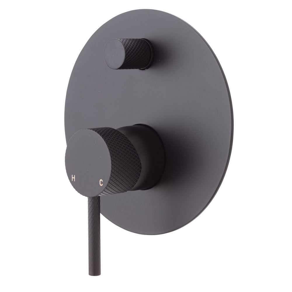 Fienza Axle Wall Diverter Mixer, Large Round Plate Matte Black