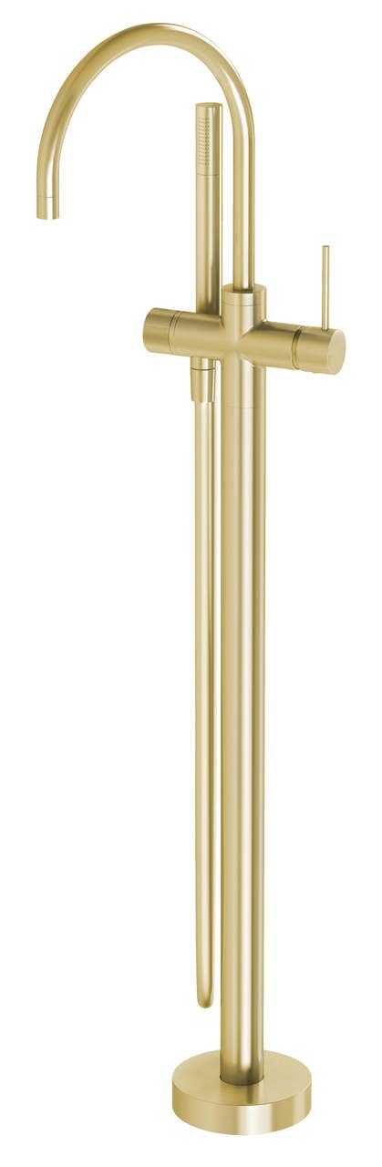 Phoenix Vivid Slimline Floor Mounted Bath Mixer with Hand Shower - Brushed Gold