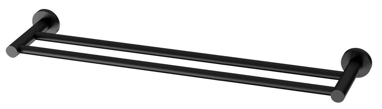 Phoenix Radii Double Towel Rail 600mm Round Plate - Matte Black