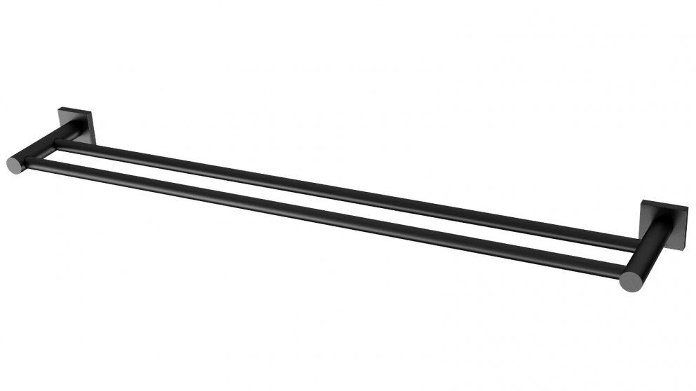 Phoenix Radii Double Towel Rail 600mm Square Plate - Matte Black